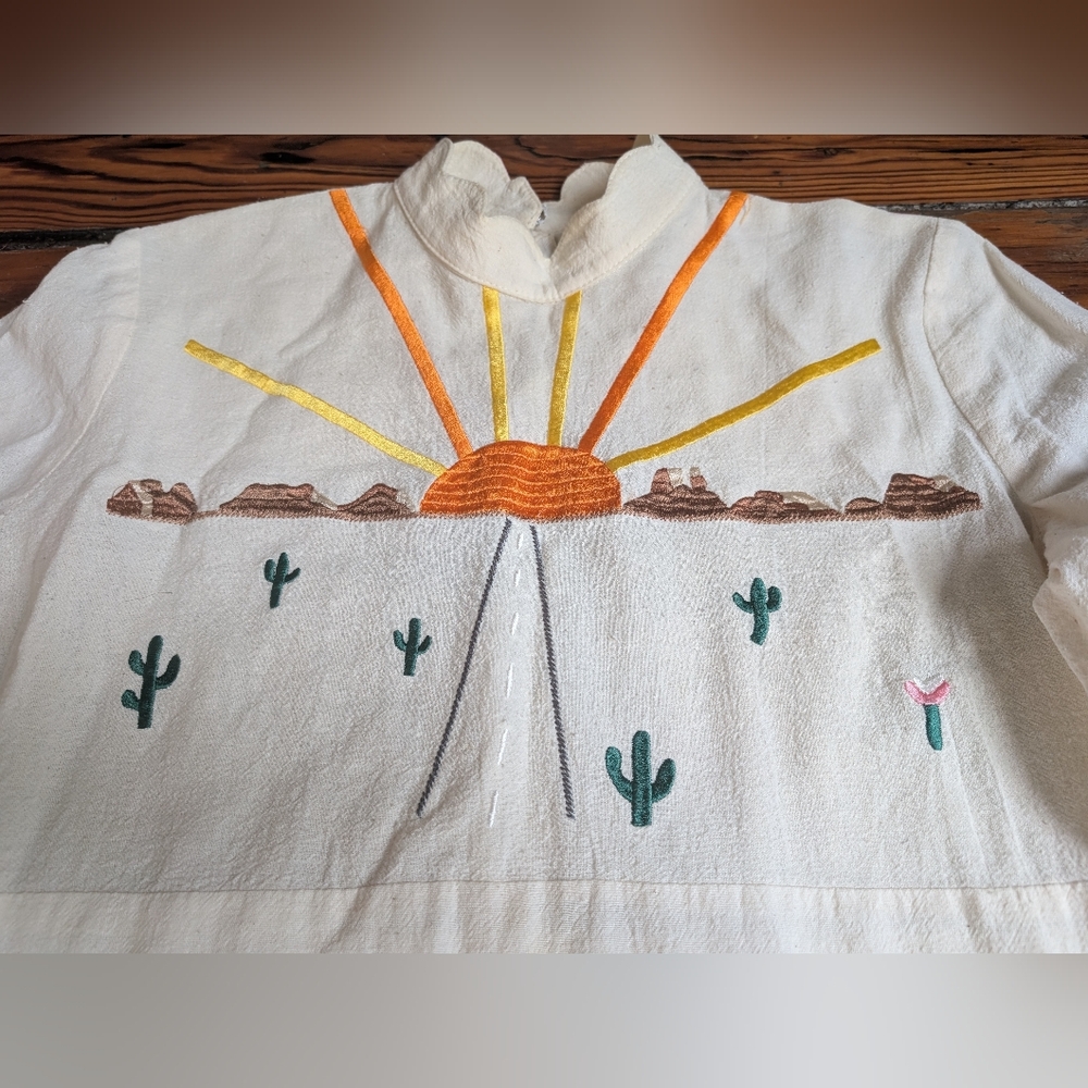 Desert Sun On The Road Embroidered Mini Dress S Southwest Boho Hippie Western - Picture 9 of 15